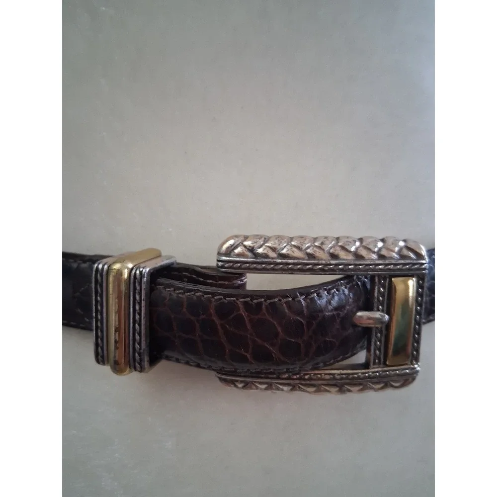 Brighton Belt Womens Sm Brown Croco Leather Mixed Metal Western Boho 44209